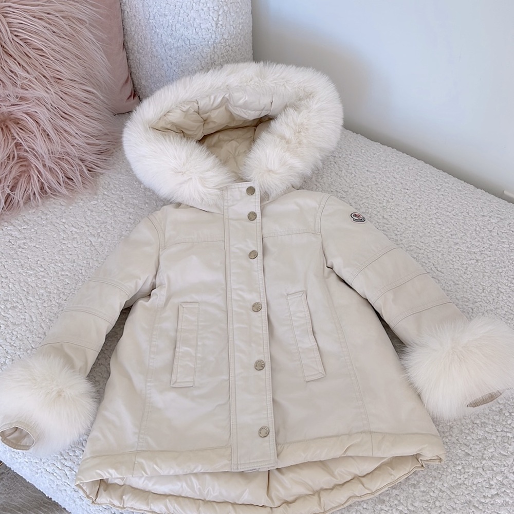 Moncler girls ivory coat with fur